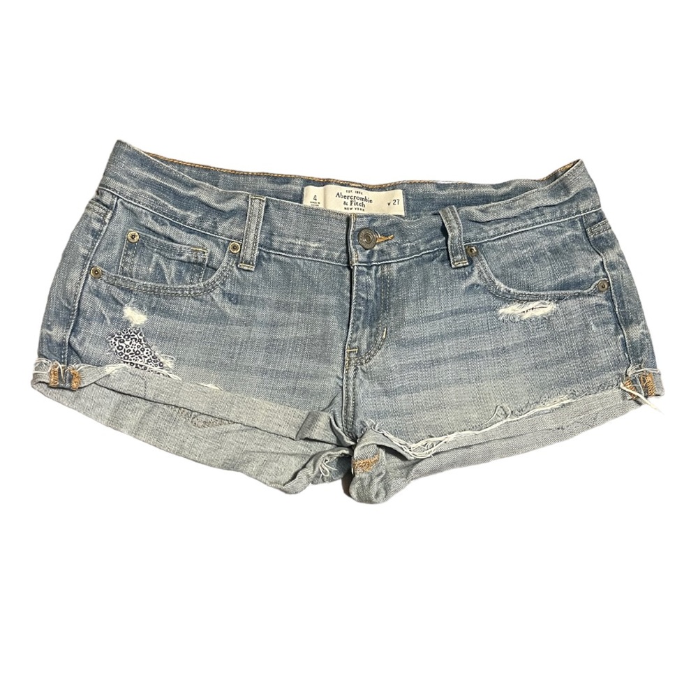 Abercrombie & Fitch Cut Off Denim Shorts with Plaid Patchwork Details